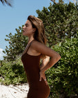 Chestnut Brown Bamboo Rib Maxi Lounge Dress