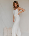 Soft Ivory drawstring wide-leg trousers