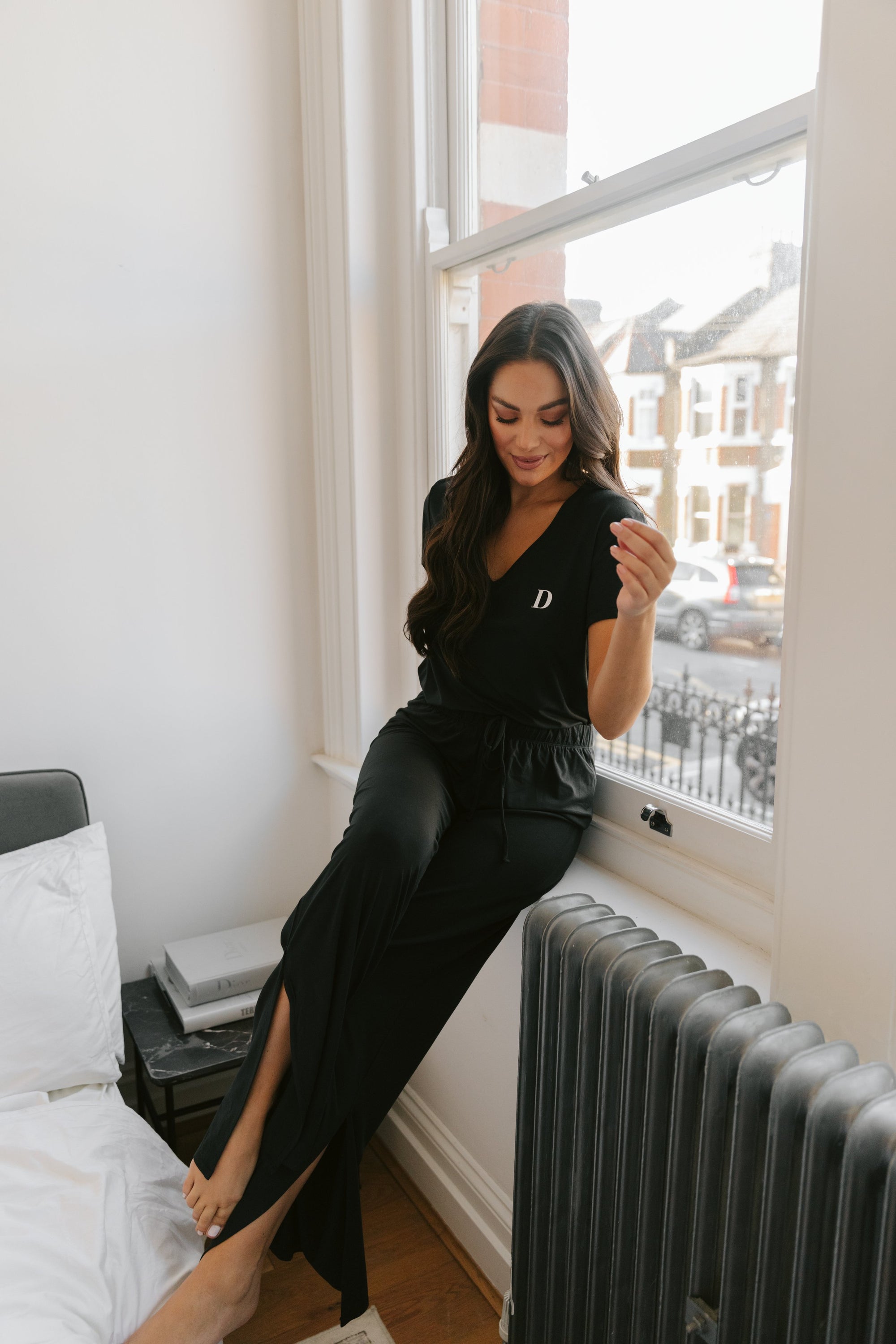 True Black drawstring wide-leg trousers
