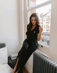 True Black drawstring wide-leg trousers