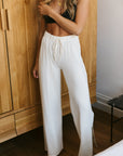 Soft Ivory drawstring wide-leg trousers