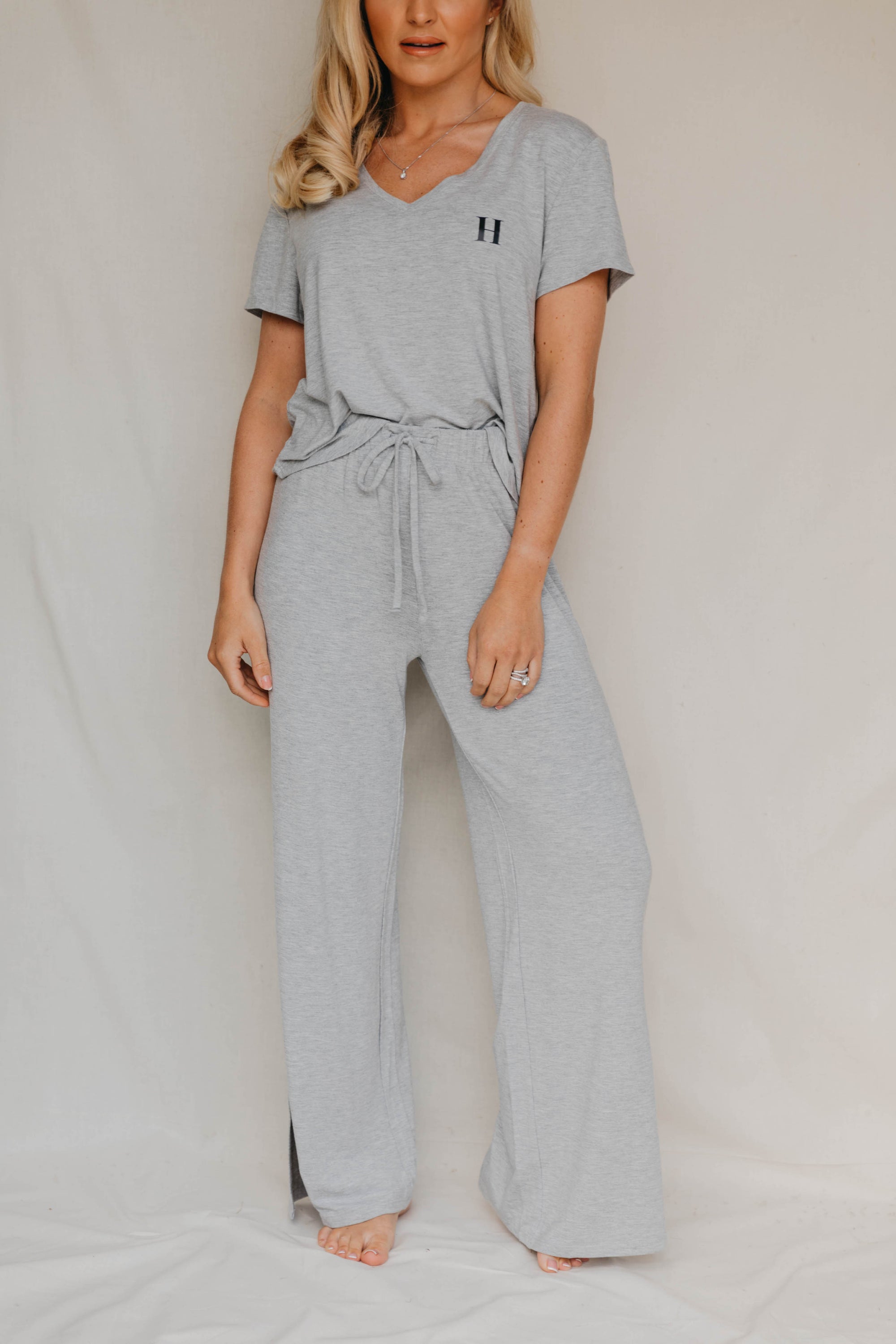 Pebble Grey drawstring wide-leg trousers