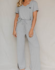 Pebble Grey drawstring wide-leg trousers