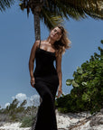 True Black Bamboo Rib Maxi Lounge Dress