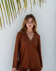Chestnut Brown Bamboo Rib Shirt-Style top