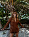 Chestnut Brown Bamboo Rib Shirt-Style top