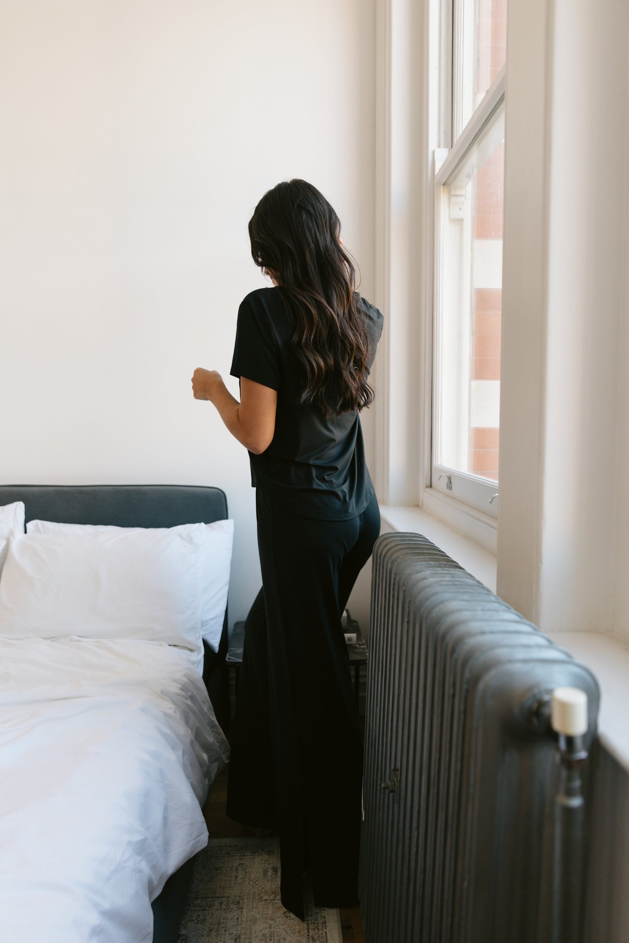 True Black drawstring wide-leg trousers