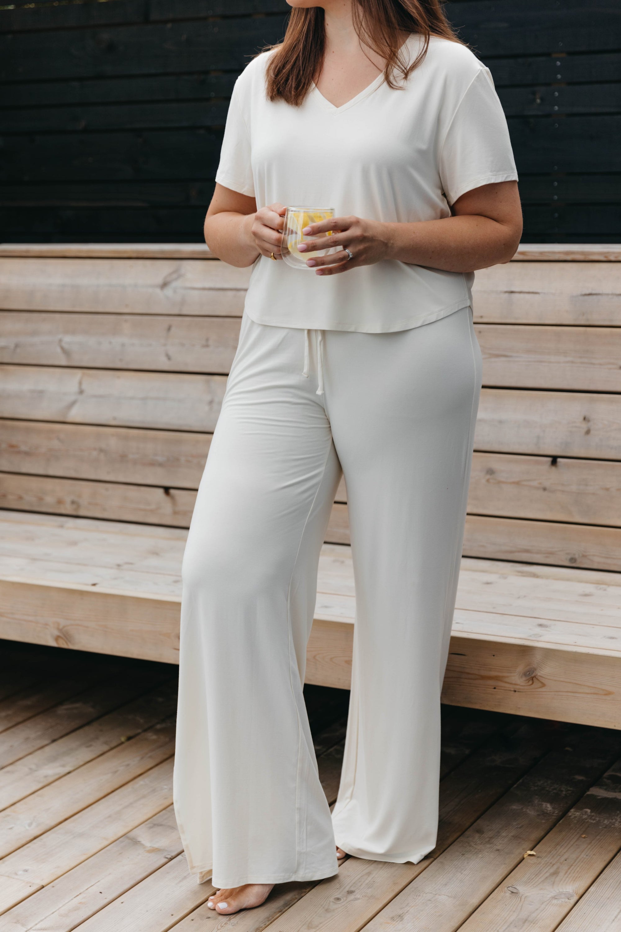 Soft Ivory drawstring wide-leg trousers