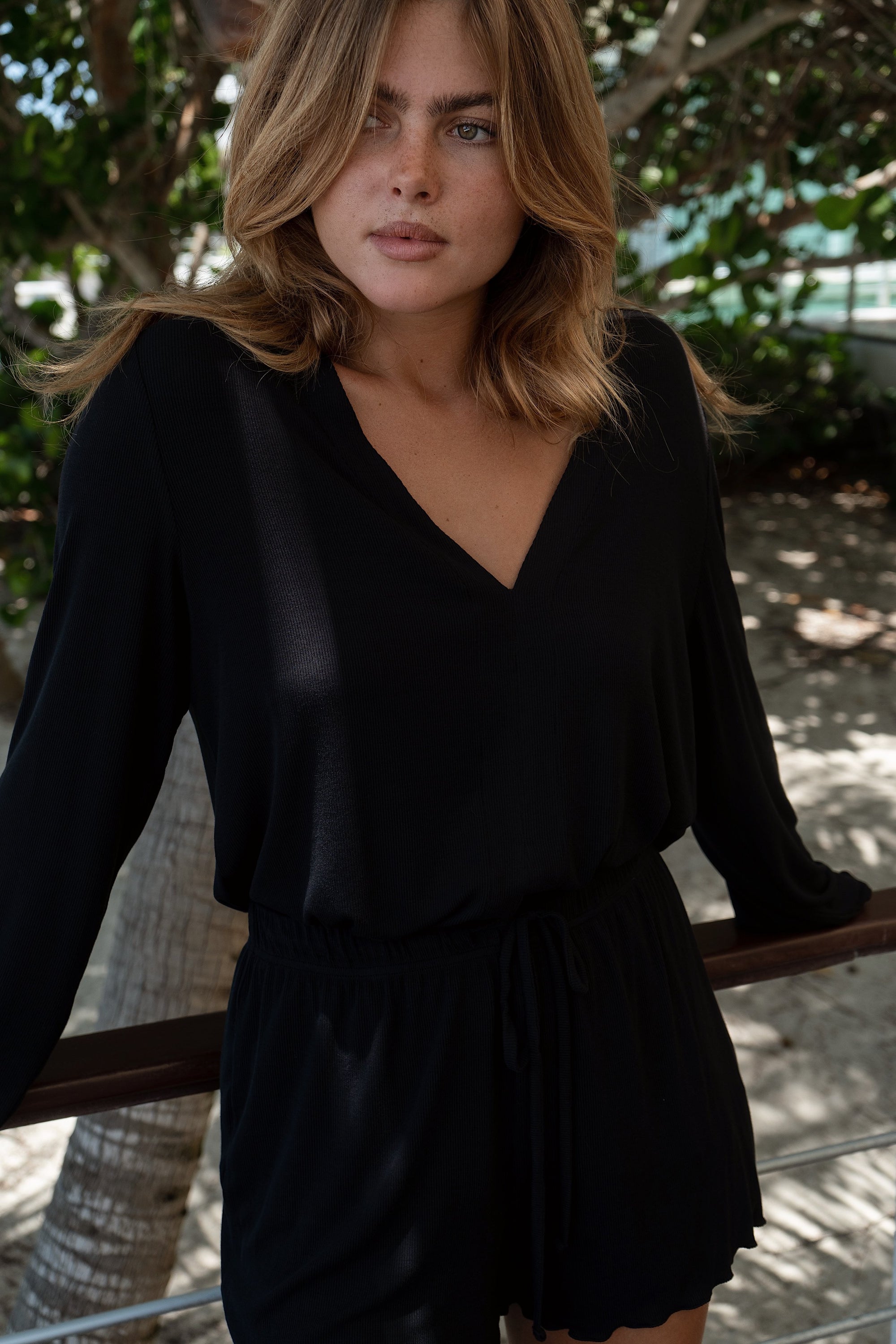 True Black Bamboo Rib Shirt-Style top