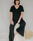 True Black drawstring wide-leg trousers