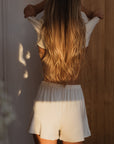 Soft Ivory ruffle drawstring shorts