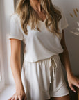 Soft Ivory ruffle drawstring shorts