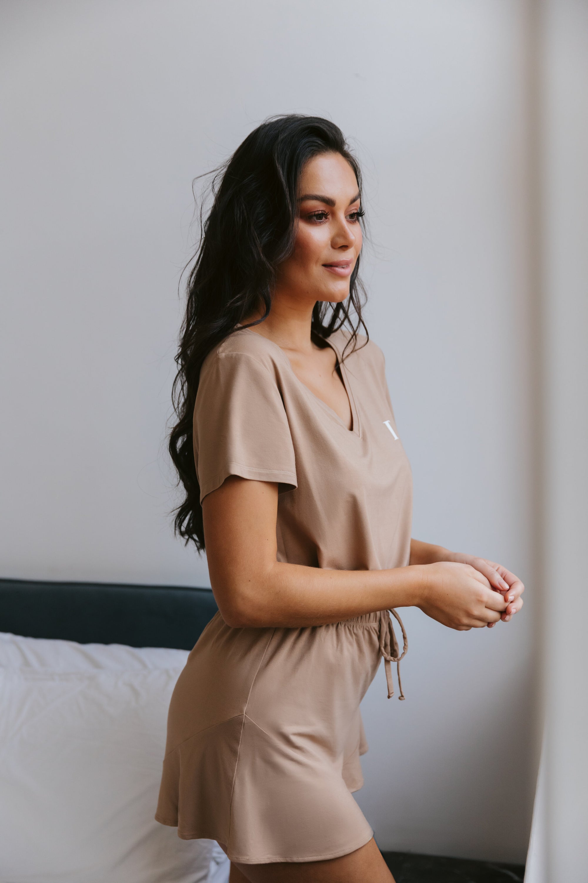 Spiced Chai ruffle drawstring shorts