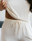 Soft Ivory drawstring wide-leg trousers