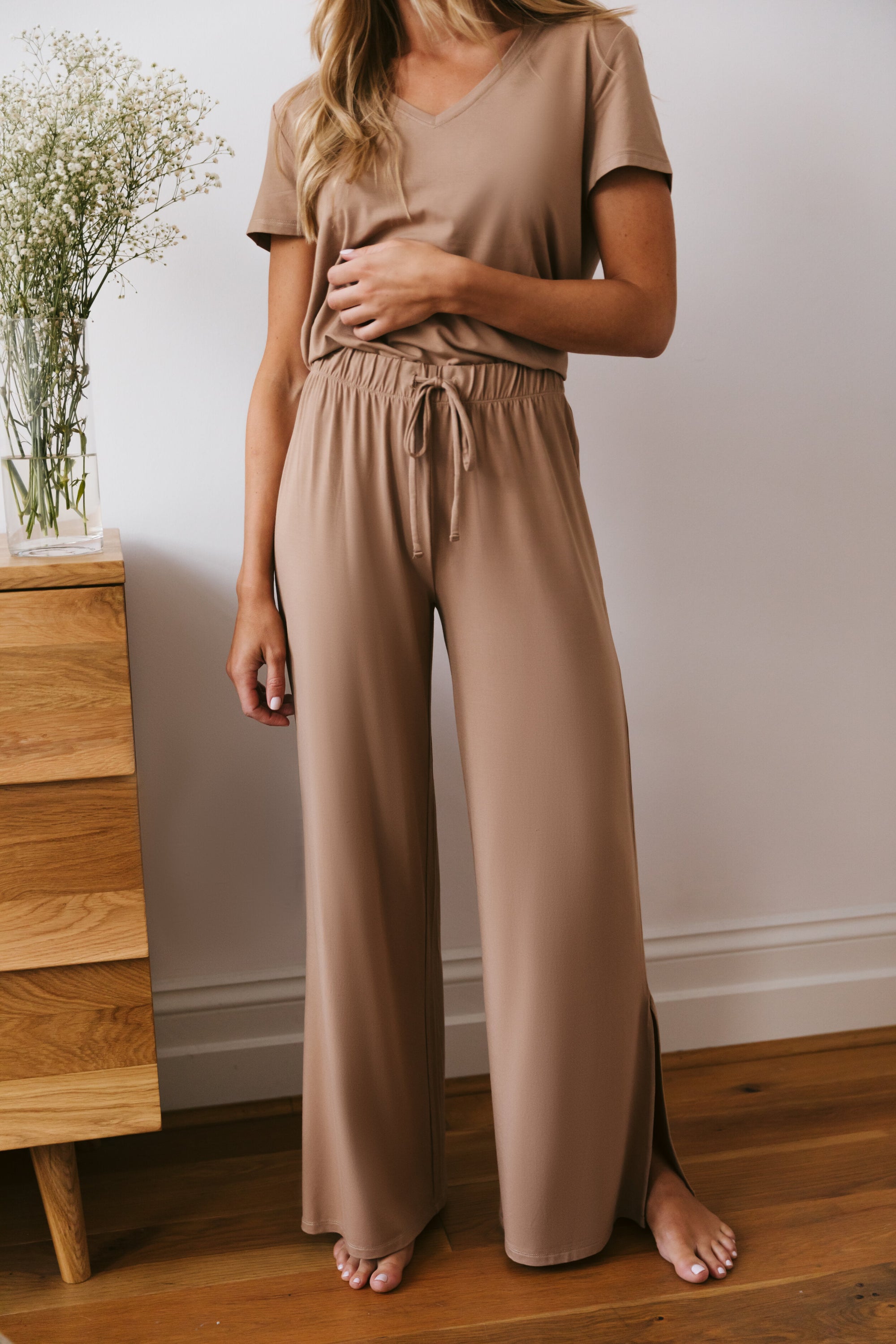 Spiced Chai drawstring wide-leg trousers