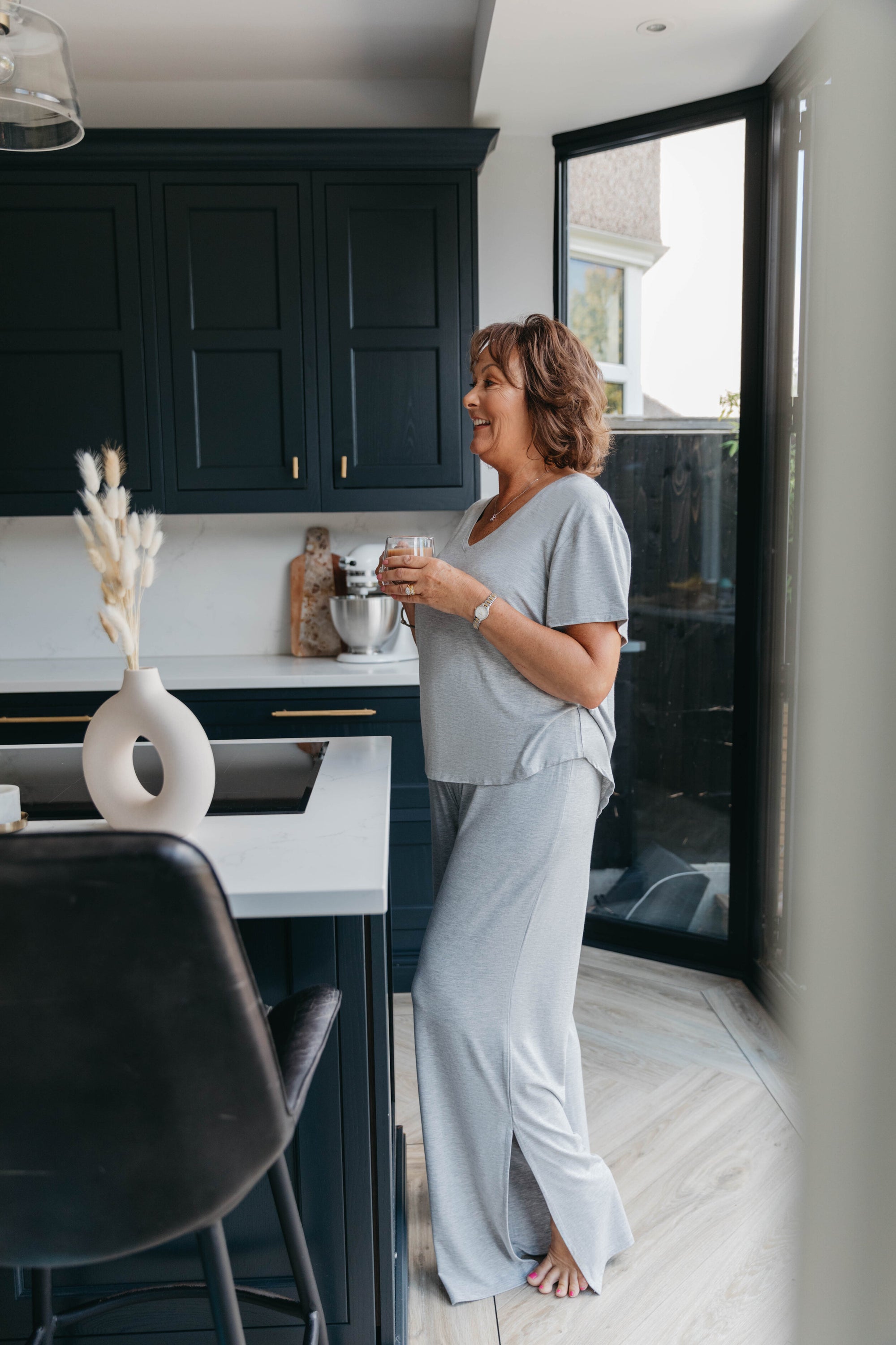 Pebble Grey drawstring wide-leg trousers