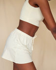 Soft Ivory ruffle drawstring shorts