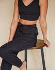 True Black cuffed drawstring trousers