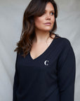 True Black Long Sleeve V-neck t-shirt