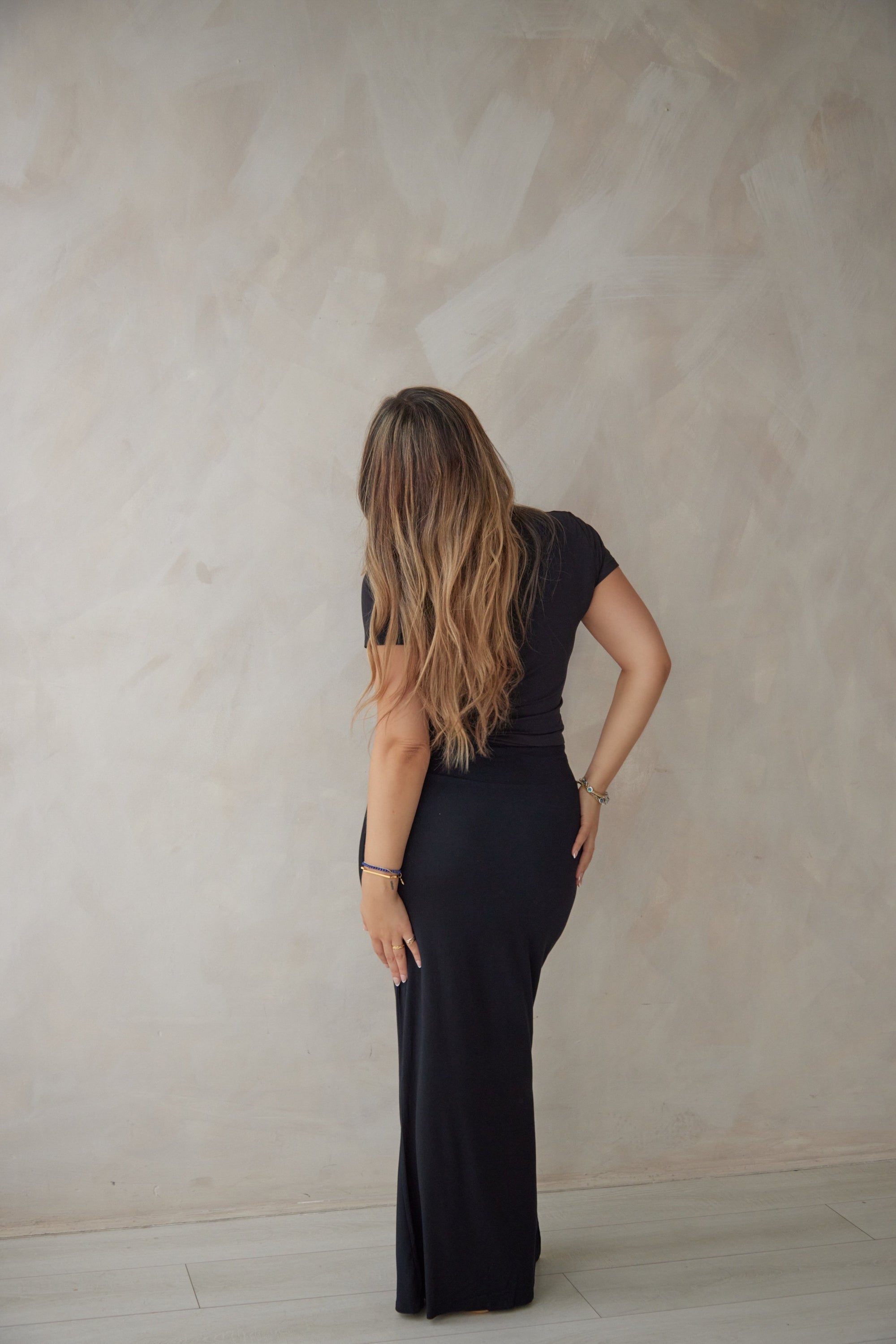 True Black drawstring bamboo maxi lounge skirt