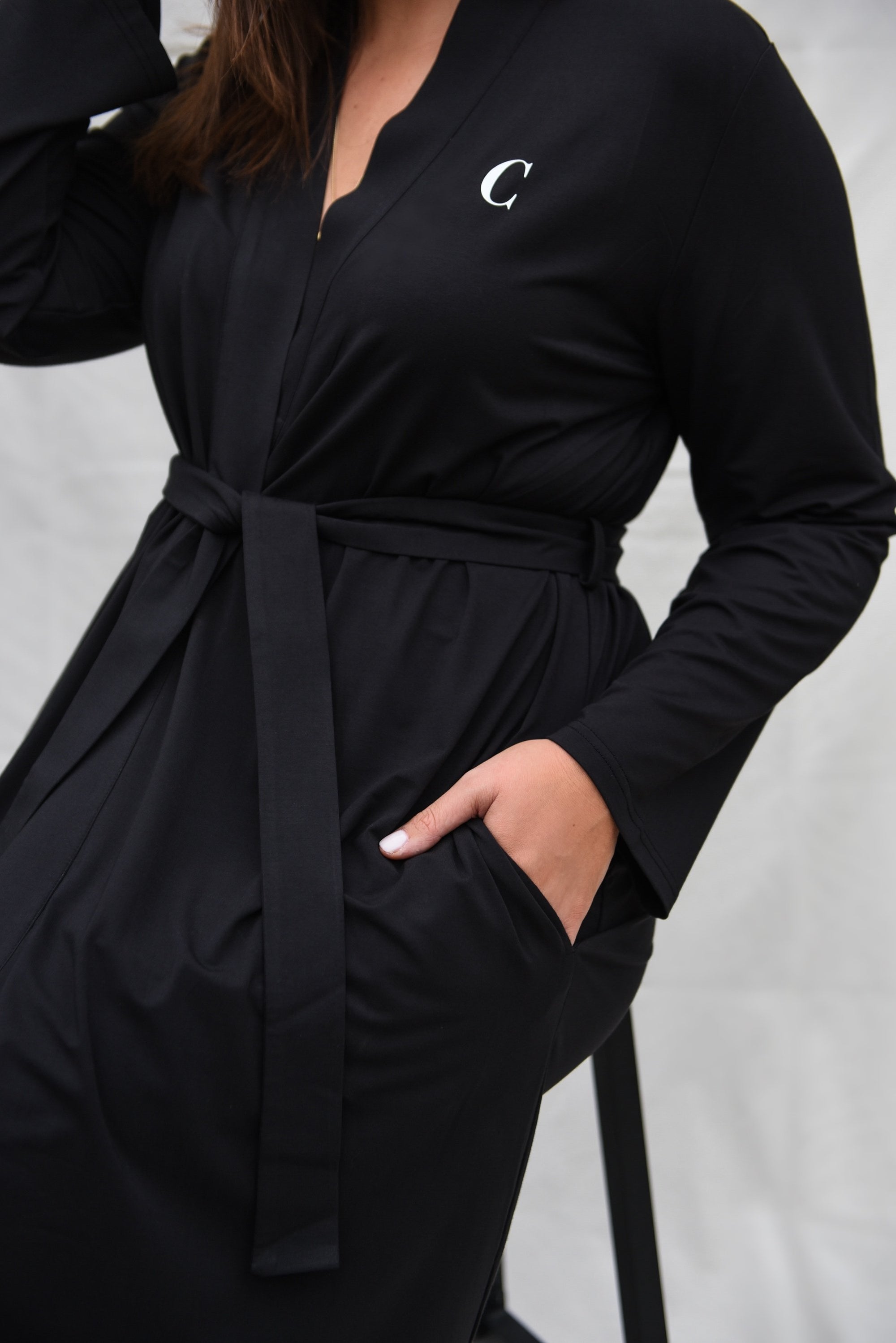 True Black Long Belted Robe