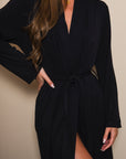 True Black Long Belted Robe