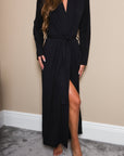 True Black Long Belted Robe