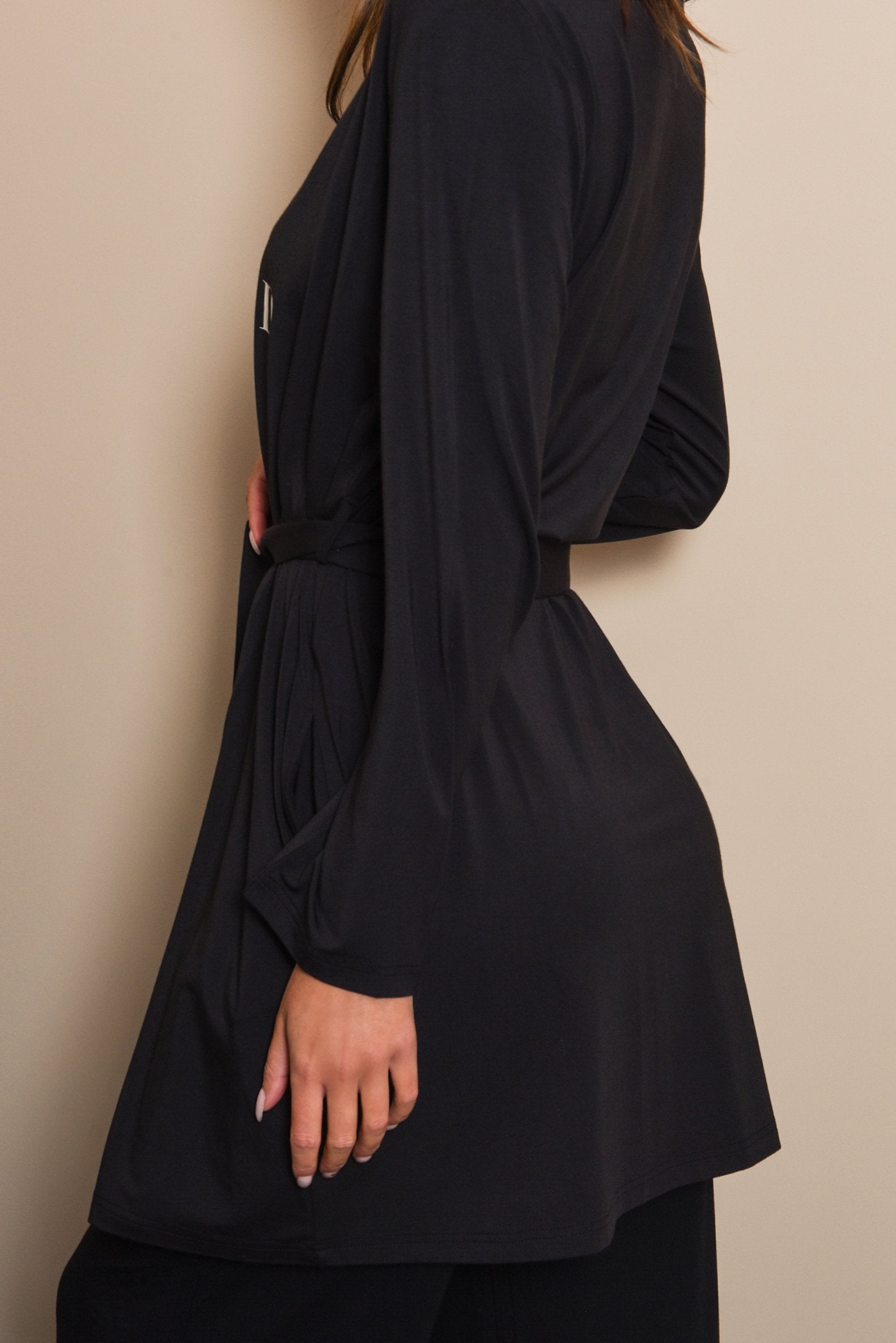 True Black Short Belted Robe