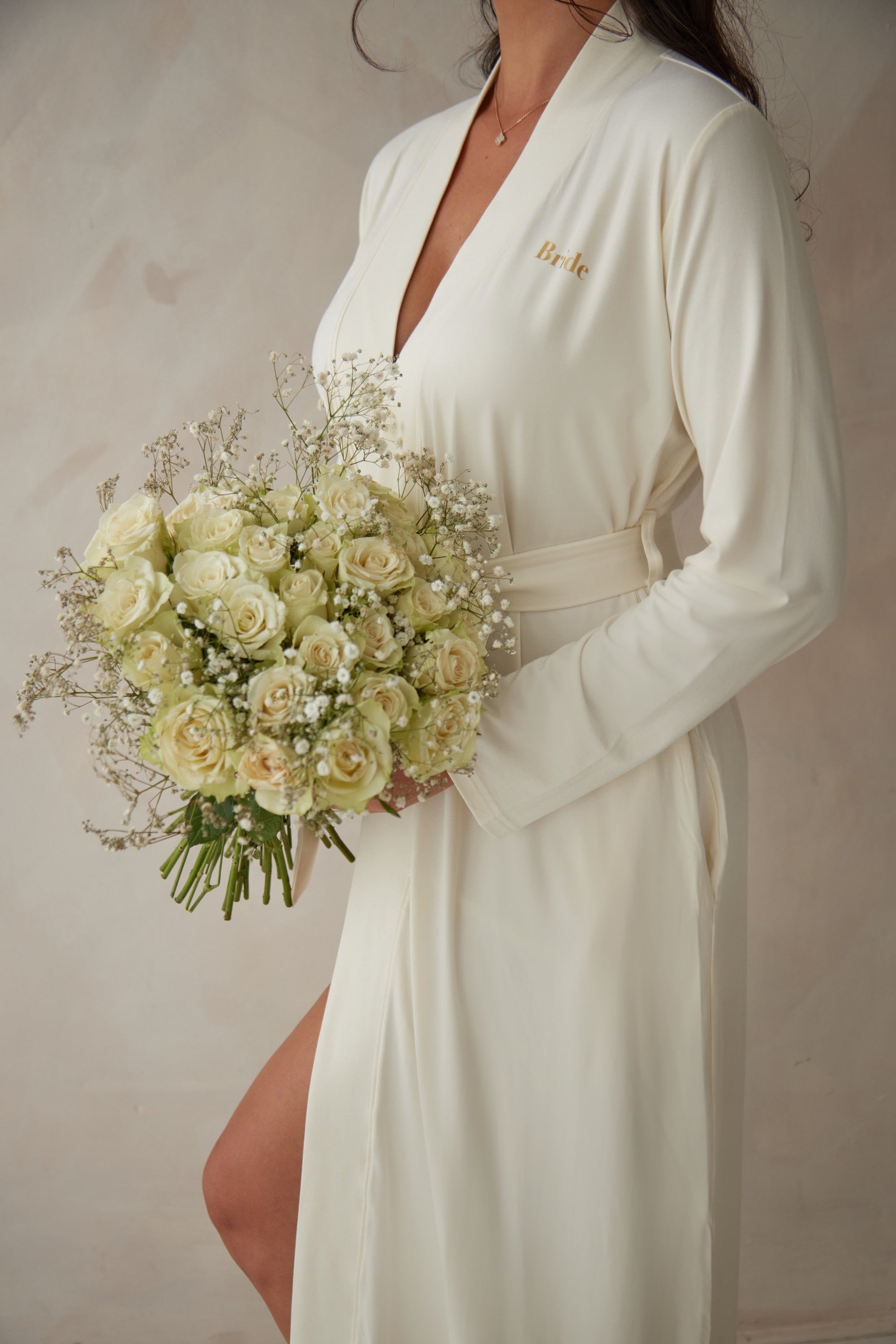 Bridal Soft Ivory Long Belted Robe