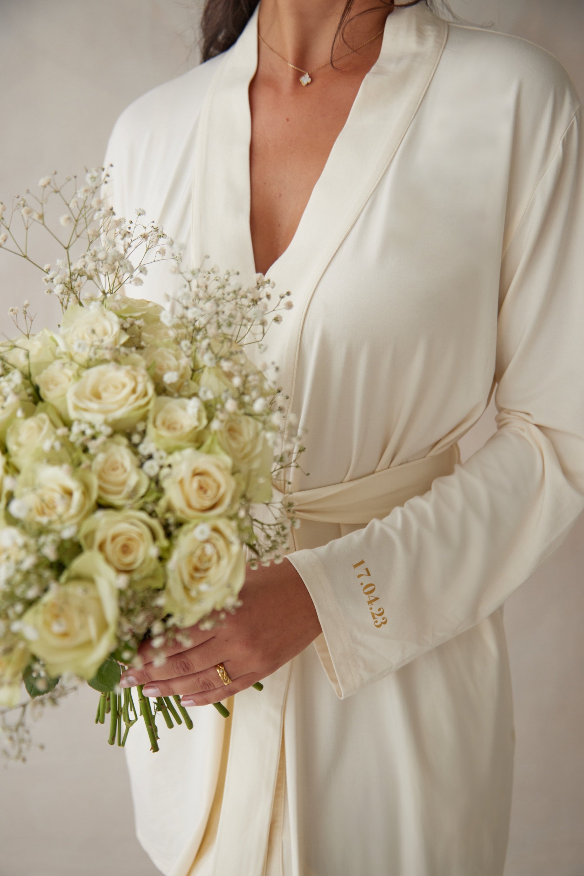 Bridal Soft Ivory Short Belted Robe