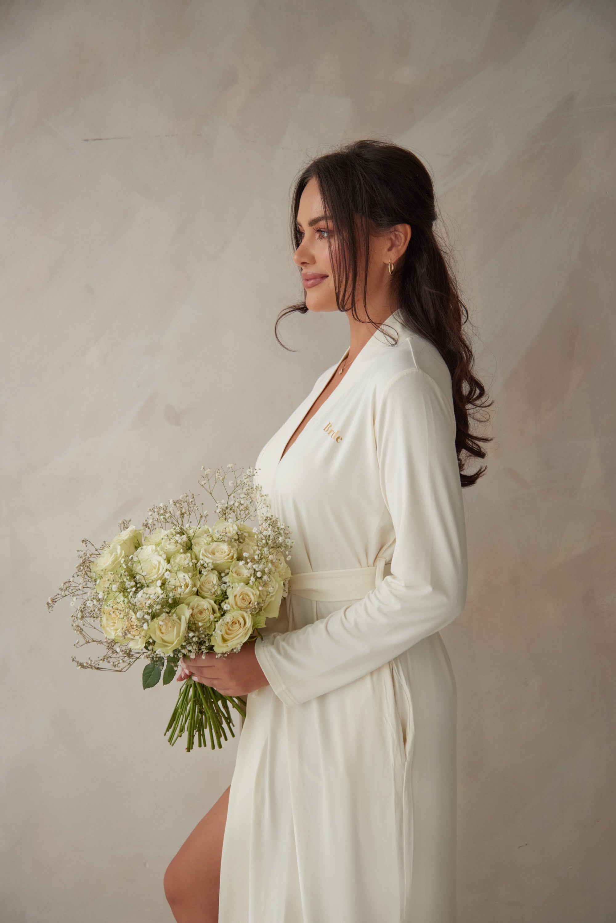 Bridal Soft Ivory Long Belted Robe