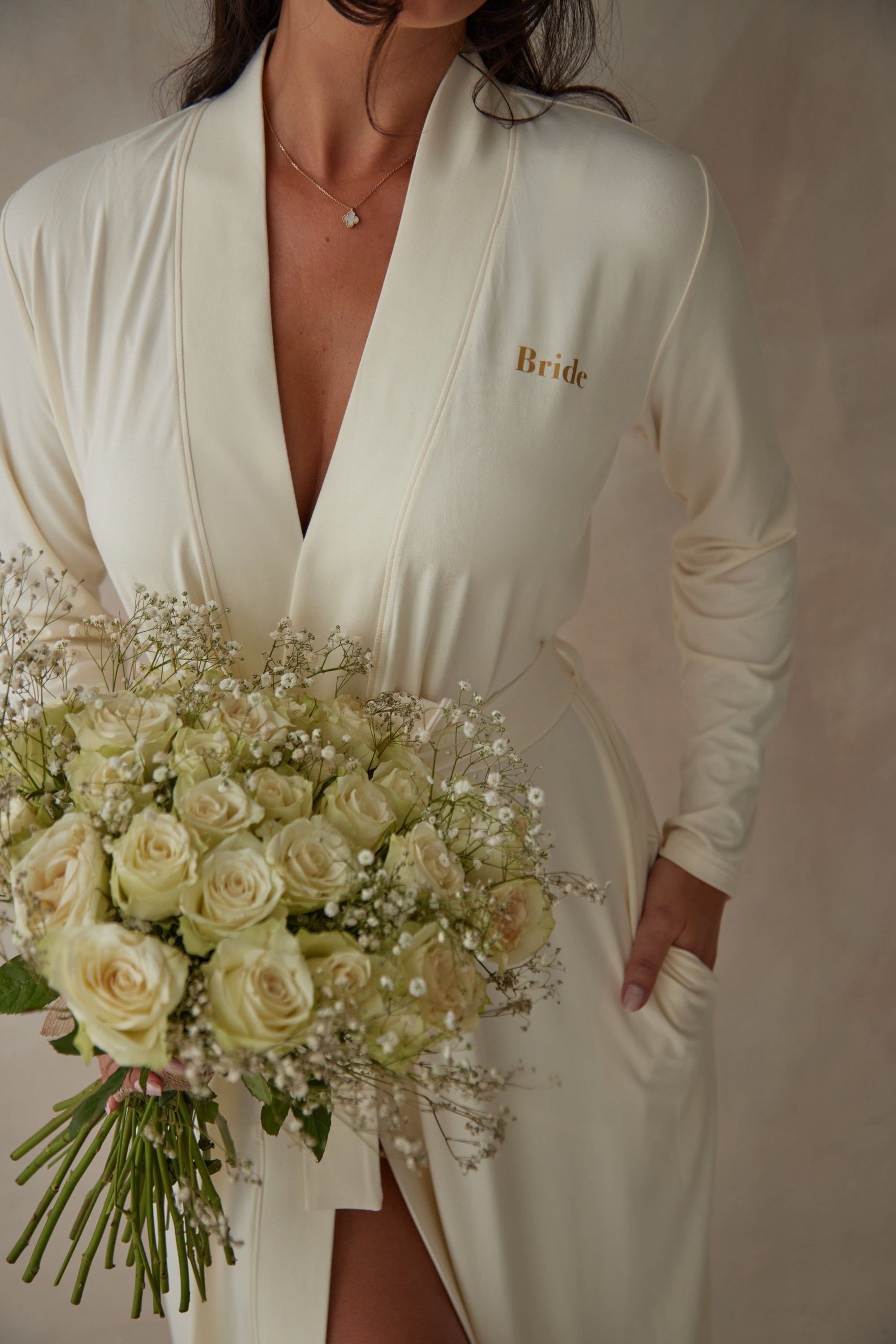 Bridal Soft Ivory Long Belted Robe