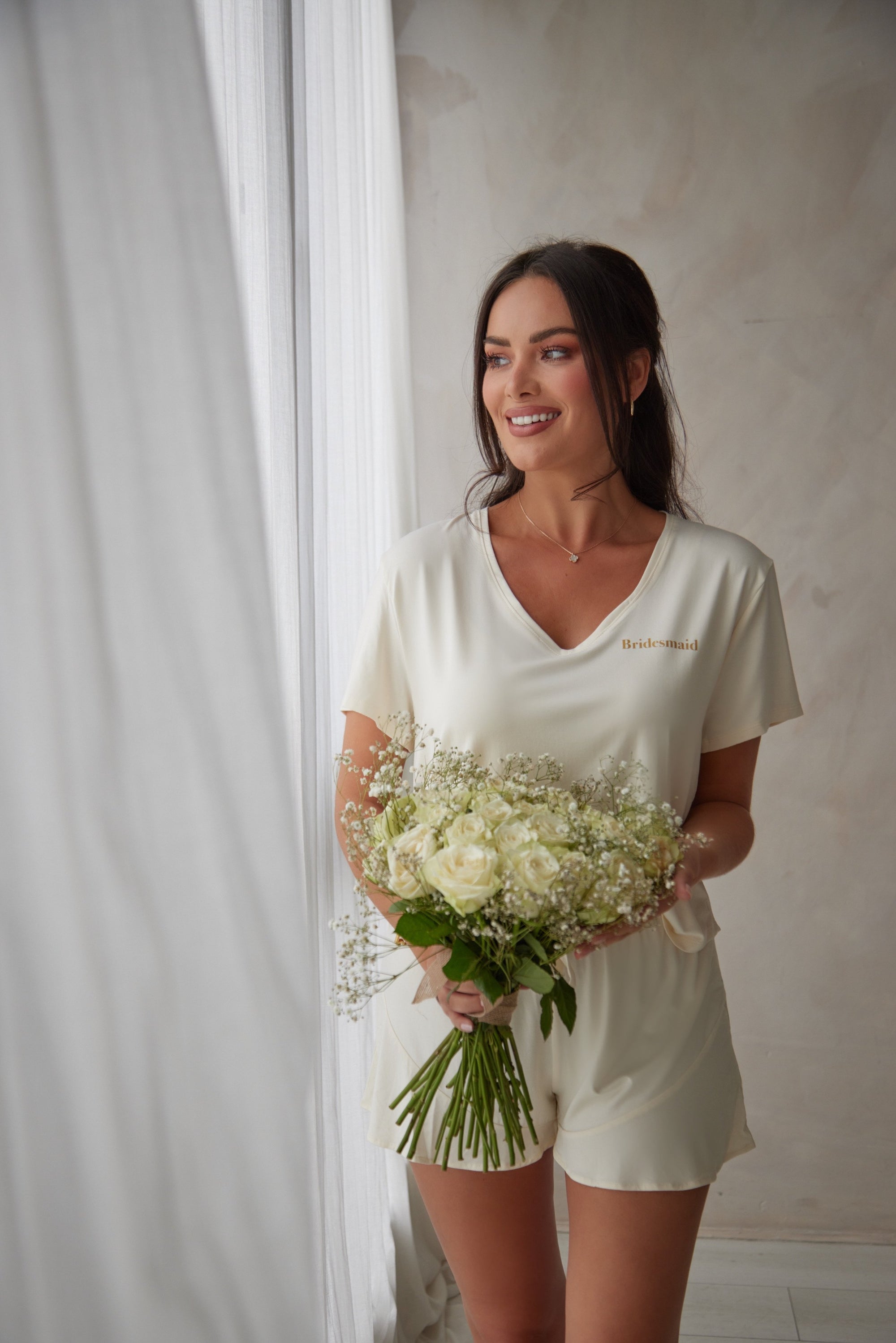 Bridal PJ V-Neck Soft Ivory T-Shirt