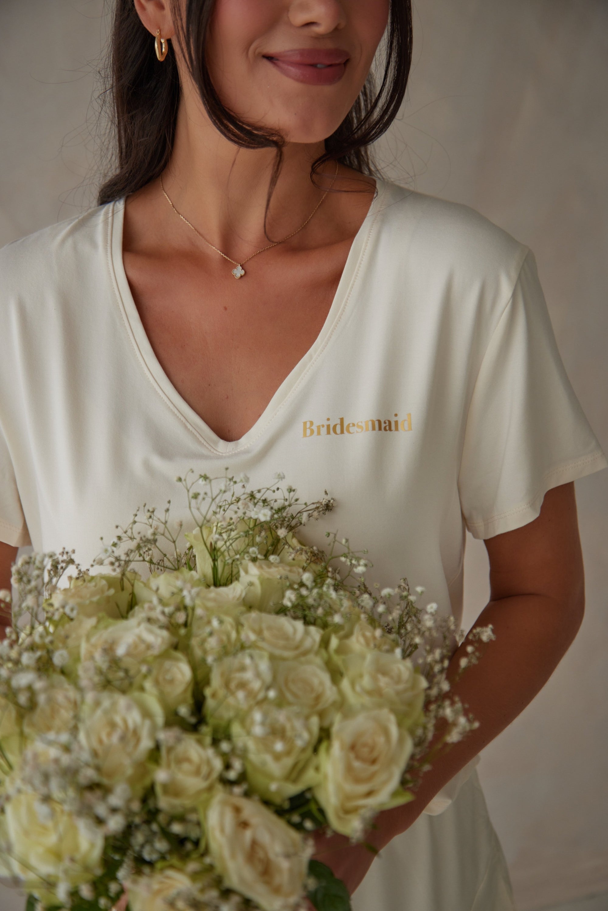 Bridal PJ V-Neck Soft Ivory T-Shirt