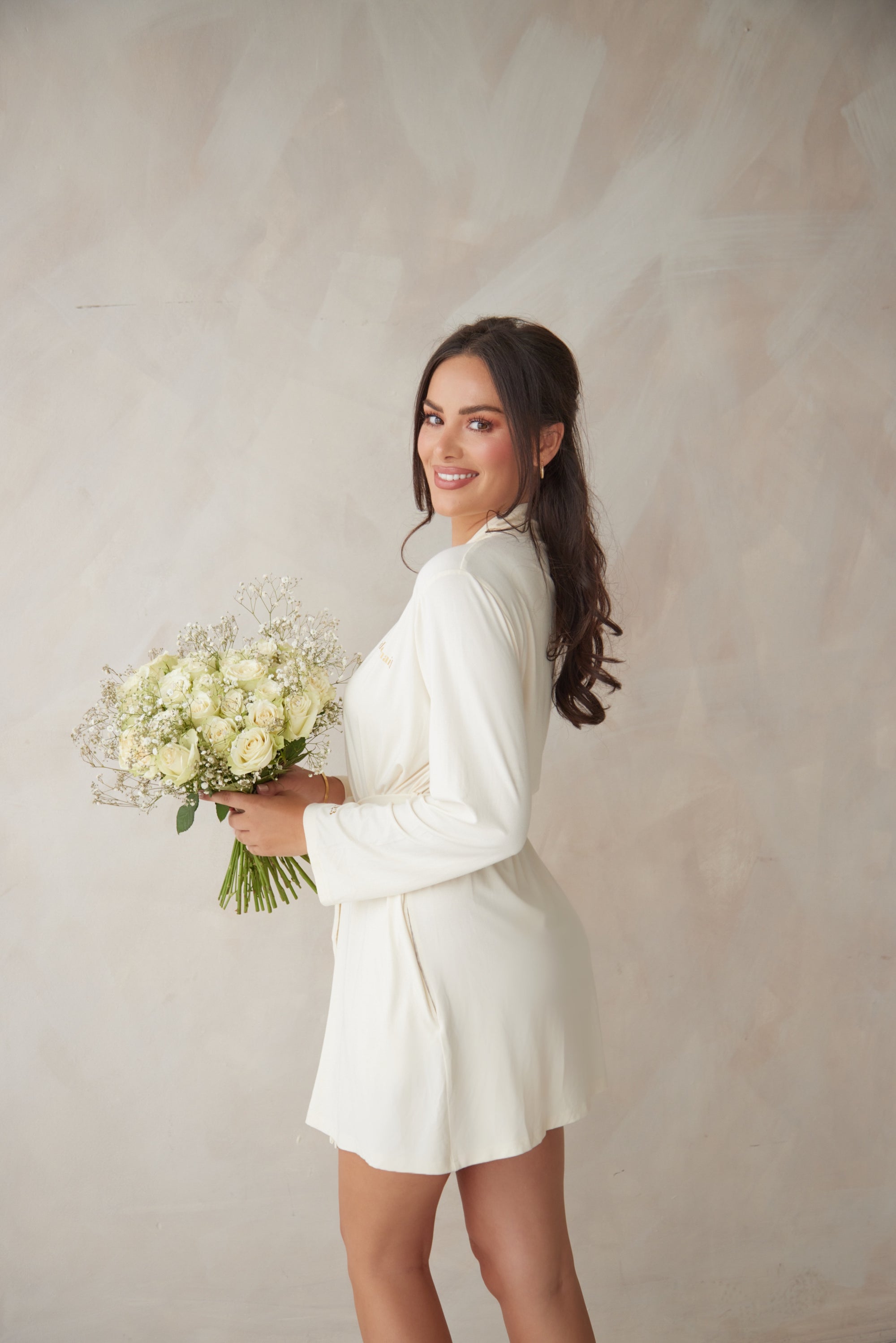 Bridal Soft Ivory Short Belted Robe