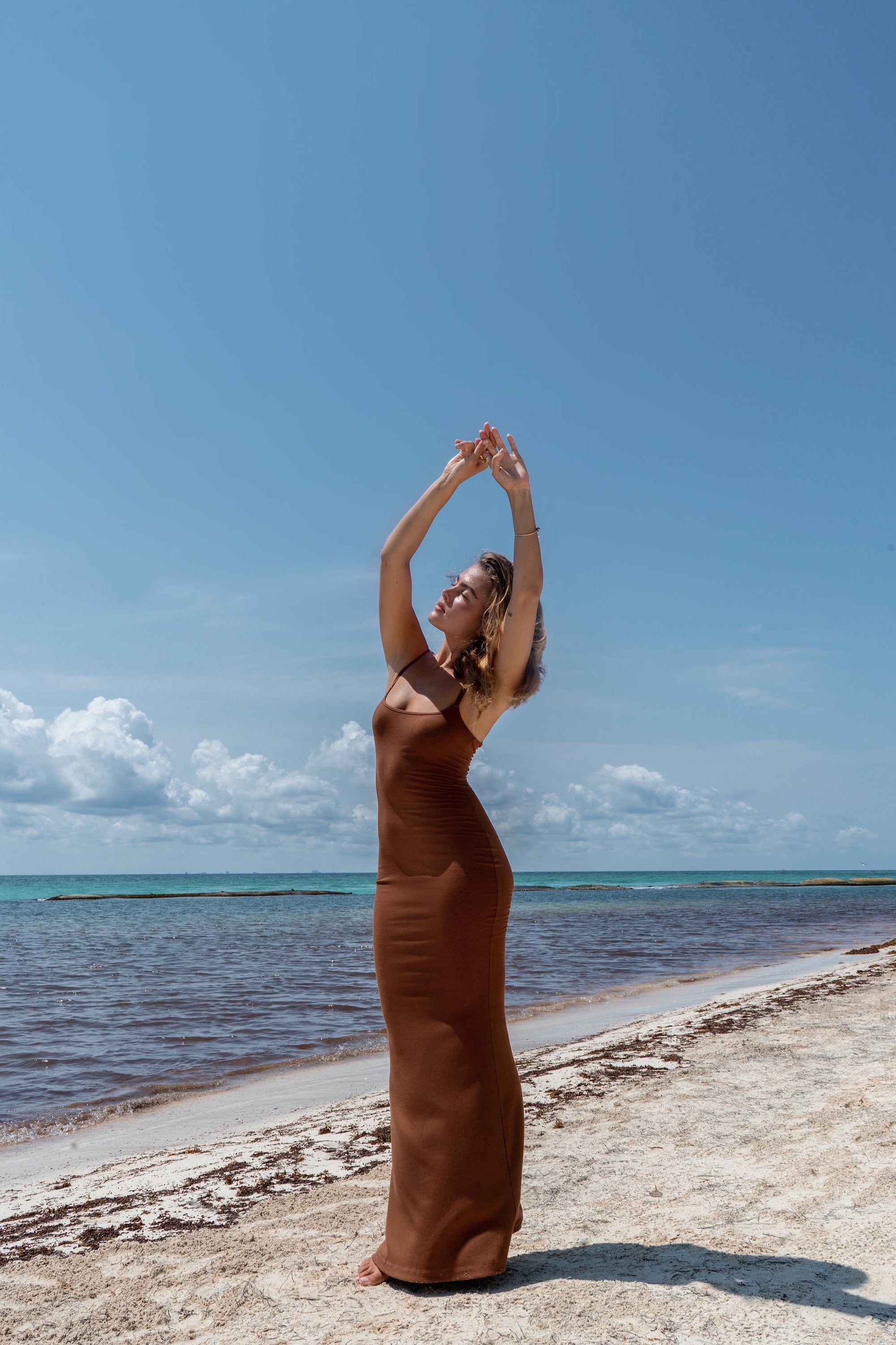 Chestnut Brown Bamboo Rib Maxi Lounge Dress