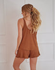 LIMITED EDITION Chestnut Brown ruffle drawstring shorts