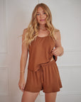 LIMITED EDITION Chestnut Brown ruffle drawstring shorts