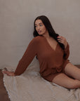 Chestnut Brown Bamboo Rib Shirt-Style top