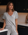 Pebble Grey ruffle drawstring shorts