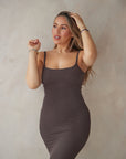 Espresso Brown Bamboo Rib Maxi Lounge Dress