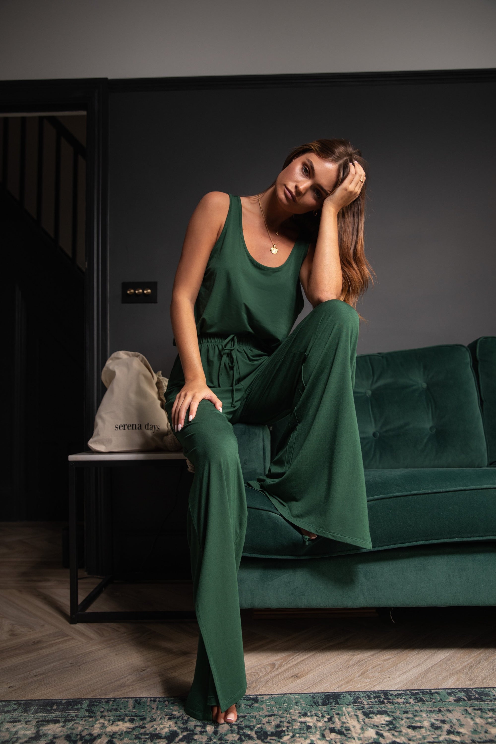 LIMITED EDITION Deep Forest drawstring wide-leg trousers