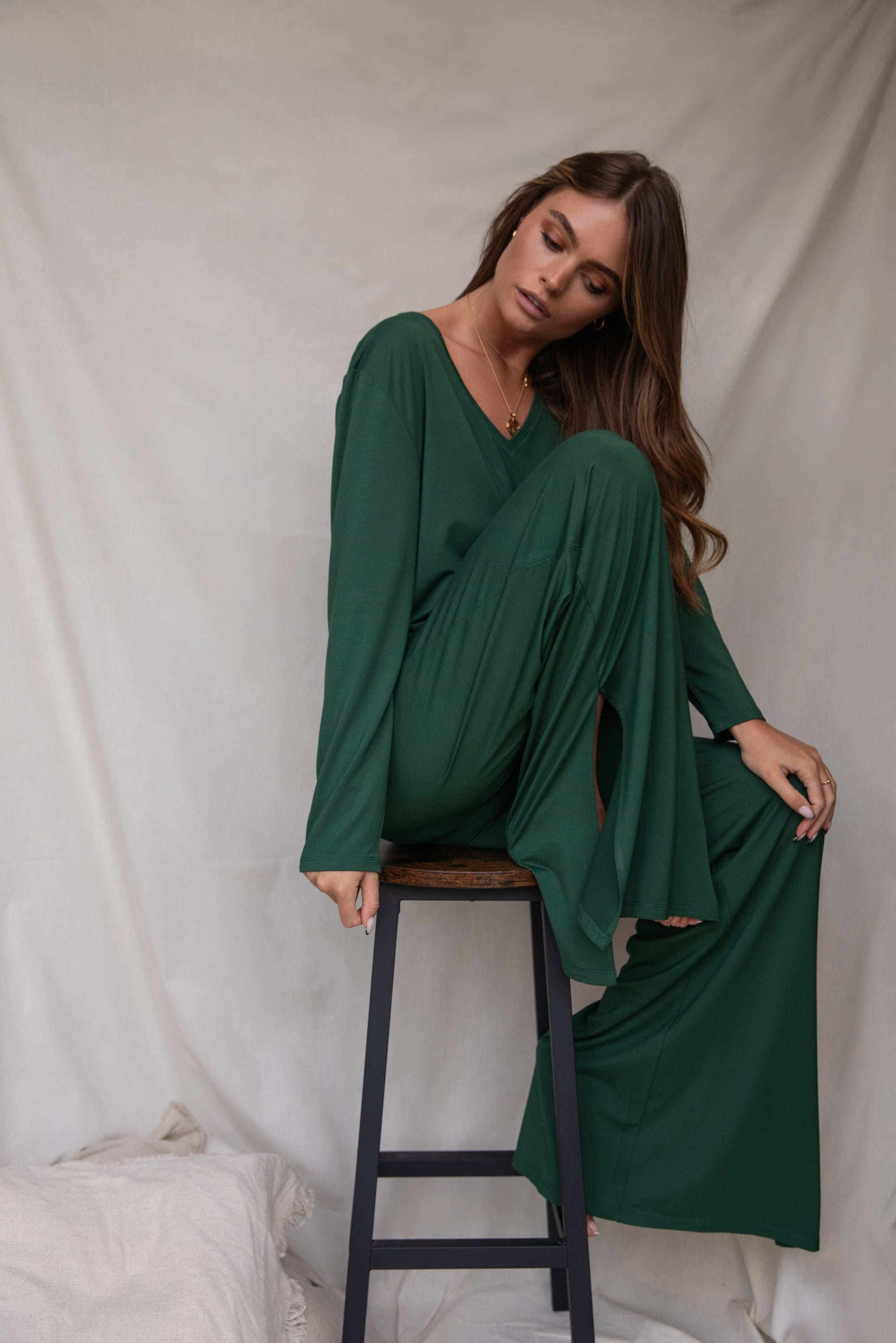 LIMITED EDITION Deep Forest drawstring wide-leg trousers