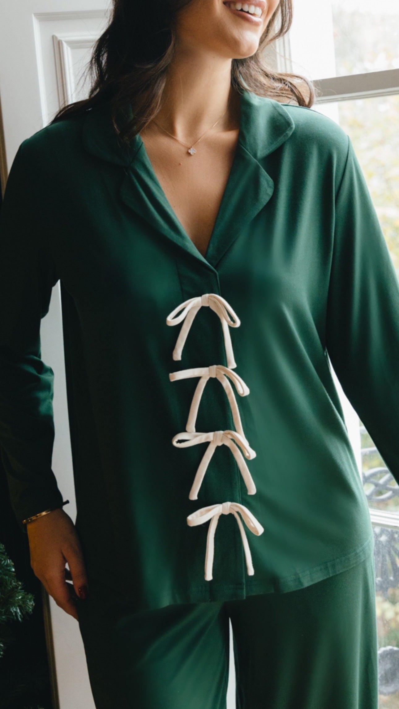 Deep Forest Bow Long Sleeve shirt style