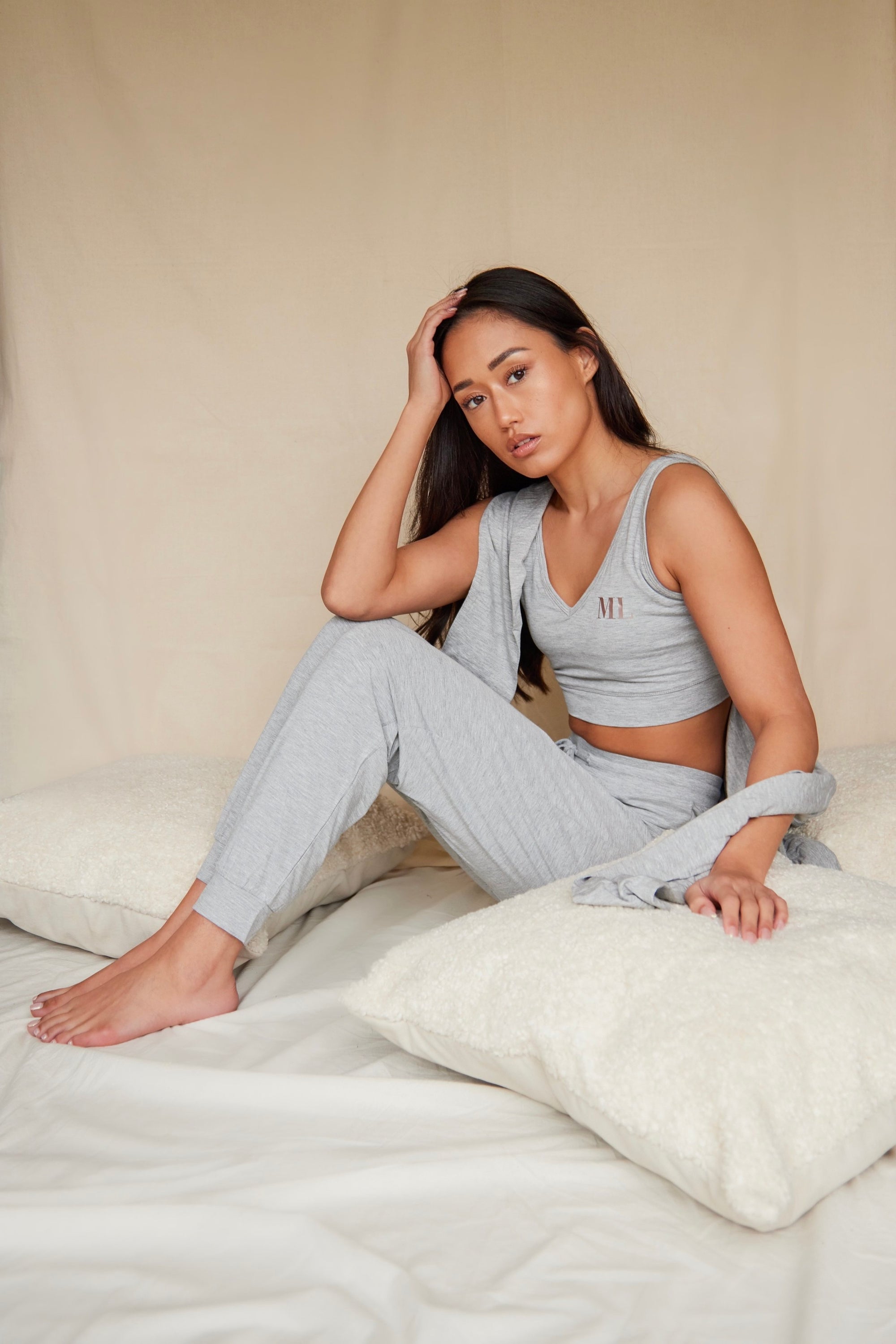 Pebble Grey cuffed drawstring trousers