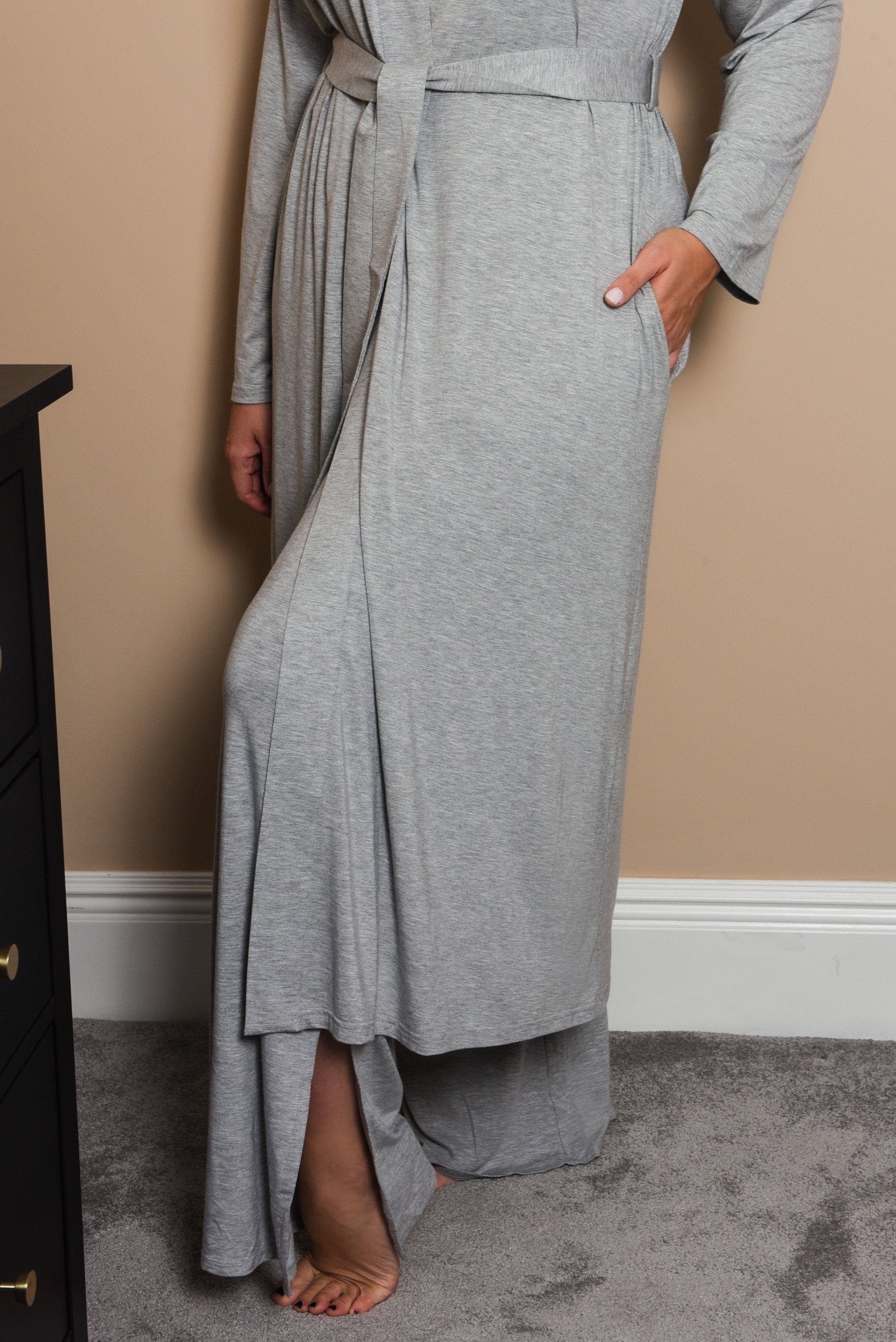 Pebble Grey Long Belted Robe