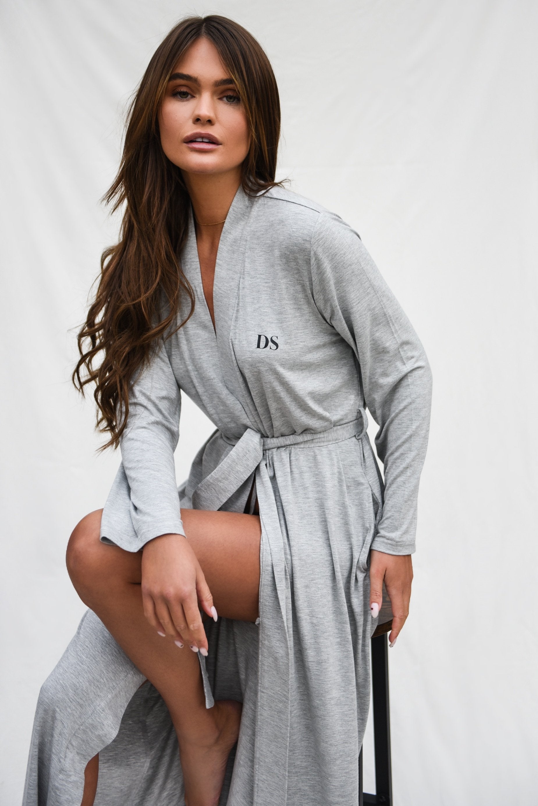Pebble Grey Long Belted Robe
