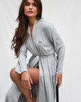 Pebble Grey Long Belted Robe