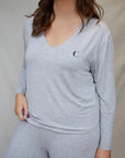 Pebble Grey Long Sleeve V-neck t-shirt