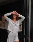 Pebble Grey Long Sleeve V-neck t-shirt